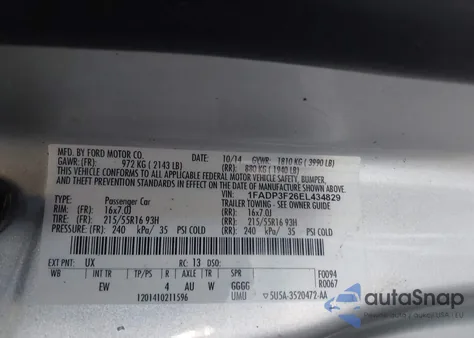 2014 Ford Focus Se from USA, damaged, VIN 1FADP3F26EL434829